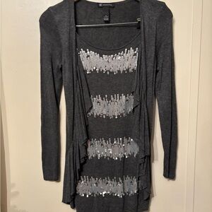 Y2k Gray Cardigan with Silver Sequin Accents